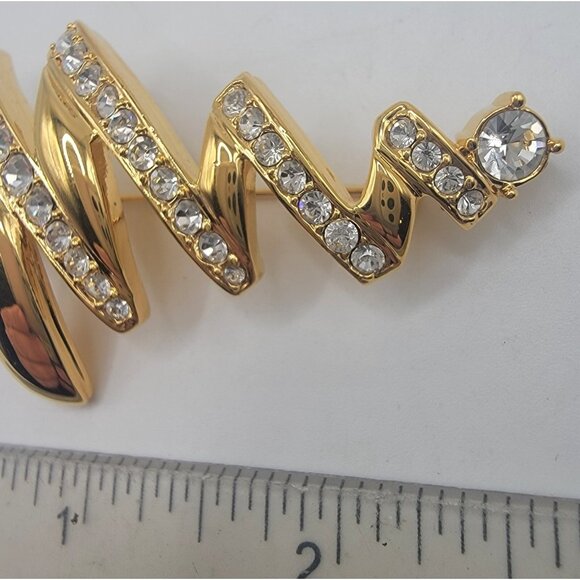 LOVELY VINTAGE MONET ABSTRACT‎ CHRISTMAS TREE PIN BROOCH GOLDTONE RHINESTONES - Picture 3 of 4